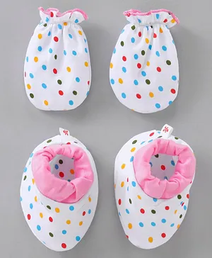 Babyhug 100% Cotton Knit Mittens & Booties with Floral Print - Navy...