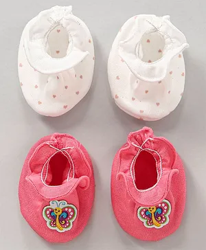 Babyhug 100% Cotton Knit Mittens & Booties with Tropical Print - Purple