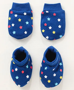 Babyhug 100% Cotton Knit Floral Printed Mittens & Booties Set - Pink