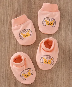 Babyhug 100% Cotton Mittens & Booties Floral Print - Pink