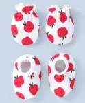 Babyhug 100% Cotton Mittens & Booties Set Apple Print - White &...