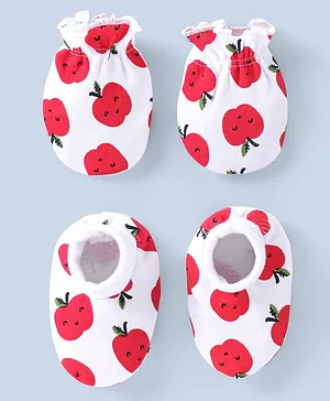 Babyhug 100% Cotton Mittens & Booties Set Apple Print - White &...