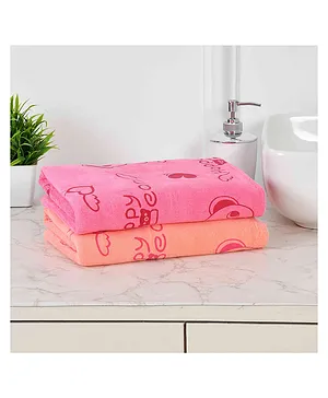 Simply Interlock Knit Hooded Bear Printed Towel & Wrapper L 80 x B