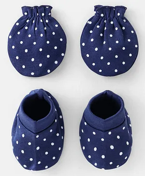 Babyhug 100% Cotton Knit Mittens & Booties Star Print - Blue