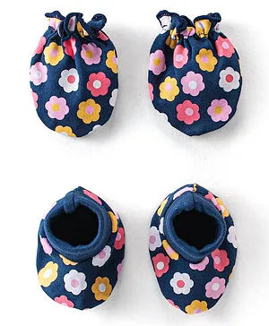 Doodle Poodle 100% Cotton Dot Print Mittens & Booties- Blue
