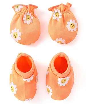 Babyhug 100% Cotton Mittens & Booties Set Zebra Print - Yellow