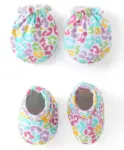 Babyhug 100% Cotton Mittens & Booties With Floral Print - Yellow