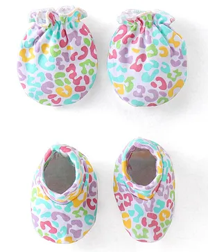 Babyhug 100% Cotton Mittens & Booties With Floral Print - Yellow