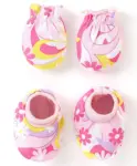 Babyhug 100% Cotton Mittens & Booties Set Animal Print - White