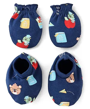 Babyhug 100% Cotton Knit Printed Mittens & Booties - Multicolor