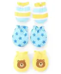 Ben Benny 100% Cotton Knit Mittens With Stripes & Cloud Print Pack...