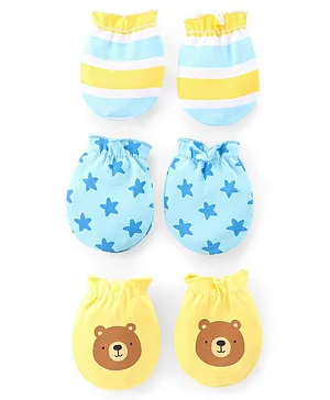 Ben Benny 100% Cotton Knit Mittens With Stripes & Cloud Print Pack...