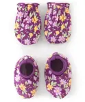 Babyhug 100% Cotton Knit Floral Printed Mittens & Booties - Purple