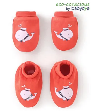 Babyhug 100% Cotton Mittens & Booties Set Animal Print - Yellow