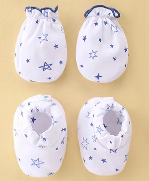 Babyhug 100% Cotton Mittens & Booties Set Star Print - Navy Blue