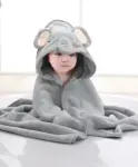 MumsLap Elephant  Detailed Hooded Premium Soft  Towel - Dark Grey