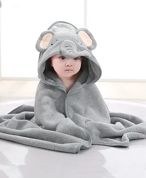 MumsLap Elephant  Detailed Hooded Premium Soft  Towel - Dark Grey