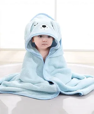MumsLap Dog Detailed Hooded Premium Soft   Towel - Sky Blue