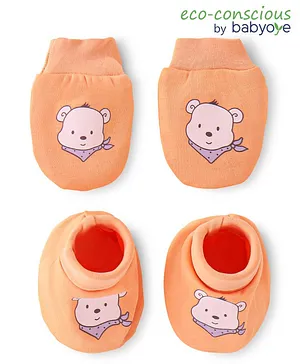 Babyhug 100% Cotton Knit Rocket Printed Mittens & Booties Set -...