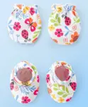 Babyhug 100% Cotton Knit Floral Print Mittens and Booties -...