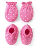 Babyhug 100% Cotton Mittens & Booties Heart Print - Pink