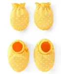 Babyhug 100% Cotton Knit Mittens & Booties Set Dot Print - Yellow