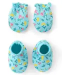 Babyhug 100% Cotton Knit Star Print Mittens and Booties - White