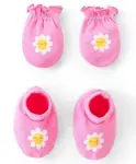 Babyhug 100% Cotton Knit Mittens and Booties Floral Print - Pink
