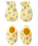 Babyhug 100% Cotton Knit Mittens & Booties Set Floral Print - Red