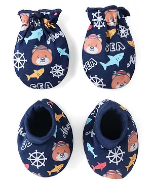 Babyhug 100% Cotton Knit Mittens & Booties With Floral Print - Pink