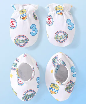 Babyhug 100% Cotton Mittens & Booties Set Text Print - White