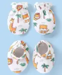 Babyhug 100% Cotton Knit Mittens & Booties Set Hot Air Balloon Print...