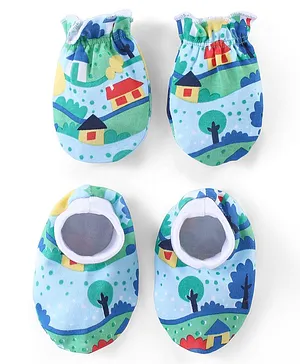 Babyhug 100% Cotton Knit Mittens & Booties with Floral Print - White...