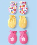 Babyhug 100% Cotton Knit Mitten & Booties Floral Print - Pink