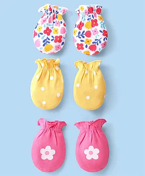 Babyhug 100% Cotton Knit Mitten & Booties Floral Print - Pink