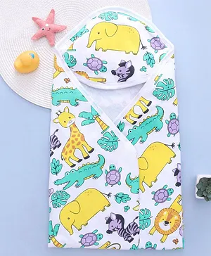 OHMS Interlock Knit Hooded Towel & Wrappers with Animal Print L 79 x