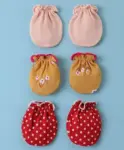 Ben Benny Cotton Knit Booties Solid & Text Print Pack of 3 - Pink...