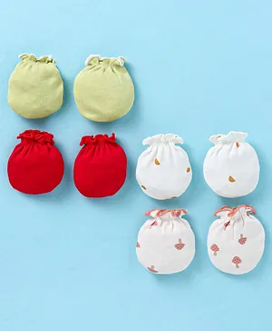 Ben Benny 100% Cotton Knit Mittens Solid Floral Print & Cloud Patch...