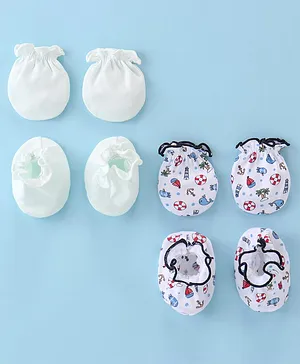 Ben Benny Interlock Mittens Floral Print Pack of 3 - White & Pink