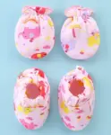 Babyhug 100% Cotton Knit Mittens & Booties Floral Print - Blue
