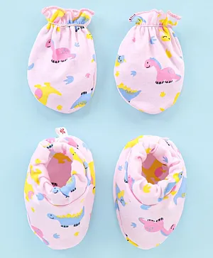 Babyhug 100% Cotton Mittens and Booties Set Star Print - Blue