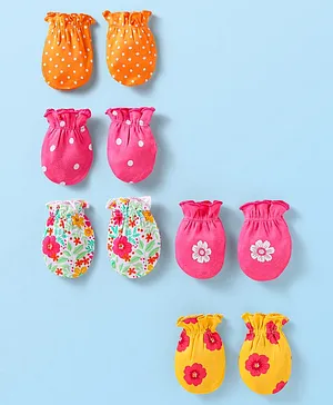Babyhug Interlock Knit Mittens With Floral & Polka Dot Print Pack of...