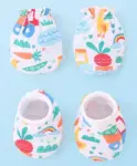 Babyhug 100% Cotton Knit Floral Print Mittens & Booties - Green