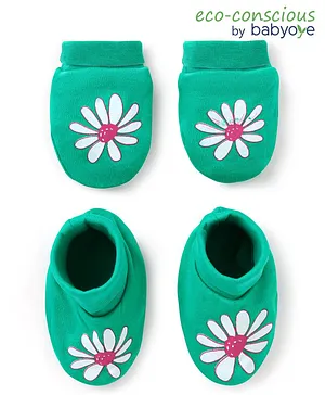 Babyhug 100% Cotton Mittens & Booties Sports Print - Blue