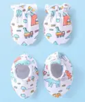 Babyhug 100% Cotton Knit Mittens & Booties Set Owl Print - Blue