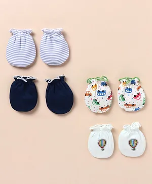 MINI KLUB Cotton Pack Of 2 Striped & Dinosaurs Designed Mittens - Pink...