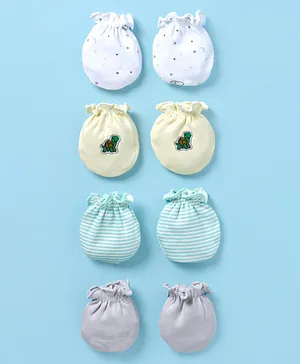 Babyhug 100% Cotton Knit Mittens & Booties Set Floral Print - Pink