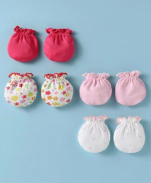 Babyhug 100% Cotton Knit Mittens & Booties Set Strawberry & Checks ...