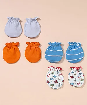 Ben Benny 100% Cotton Knit Mitten Booties Set with Solid & Boat...