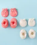 Babyhug 100% Cotton Interlock Knit Mittens & Booties Heart Print - Pink